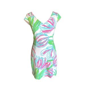 Lily Pulitzer Desiree Tripical Pink Green Cap Sleeve Dress Size Small